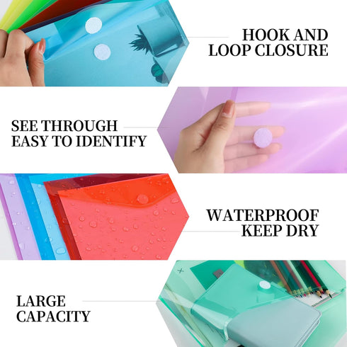 LEOBRO 8 Pack Plastic Envelopes, A4 Plastic File Folders for Document Storage, Poly Folders