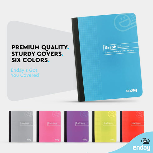 Enday Graph Paper Composition Notebook - Hard Cover, 100 Sheets, Premium Quad Ruled Notebook (6 Pack)