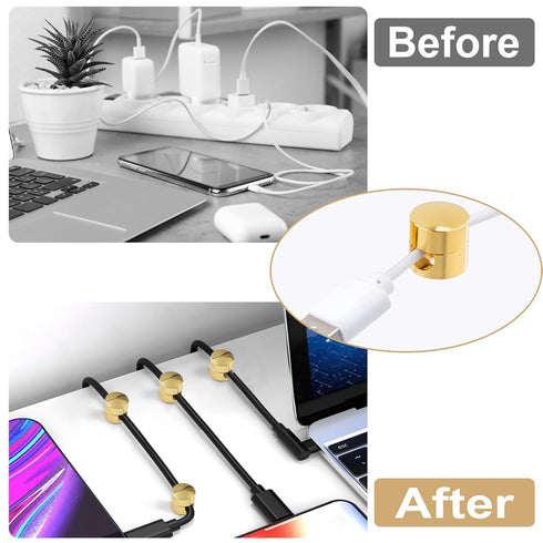 Pluzmecalm 1Pc 2-in-1 Gold Cable Anchors for Desk, Gun Metal Cord Anchors Holder Aluminum Wire Organizers Adhesive