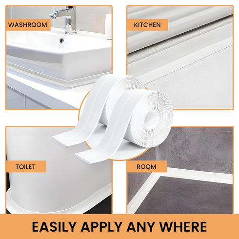 White Caulk Tape, Waterproof Self Adhesive Sealer Strip for Toilet Base, Shower, Wash Basin, Easy to Use