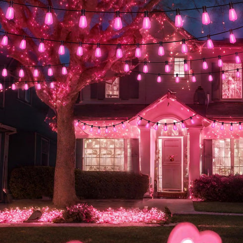 26Ft ST38 LAMPHOME Outdoor String Lights, Pink Patio Lights, Connectable Waterproof Shatterproof LED String Lights