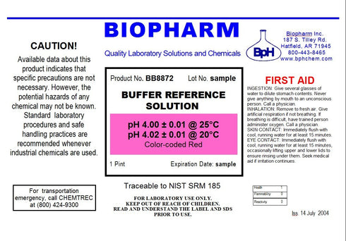 2-Pack 4.00 7.00 500 mL (1.06 pH Buffer Calibration Solution Kit one pH (red) and one pH (Yellow), Each Pint) NIST