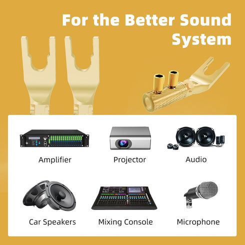 Monosaudio Speaker Spade Plug Connectors, 8pcs Pure Copper 45 Degree Screw Locking Y Spade Plug with Heat Shrink Tubes