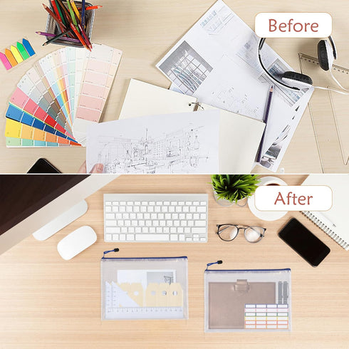Mesh Zipper Pouch Bags, 24pcs A4 Zipper Pouches for Organizing, Plastic Zipper Bags for School Home Office