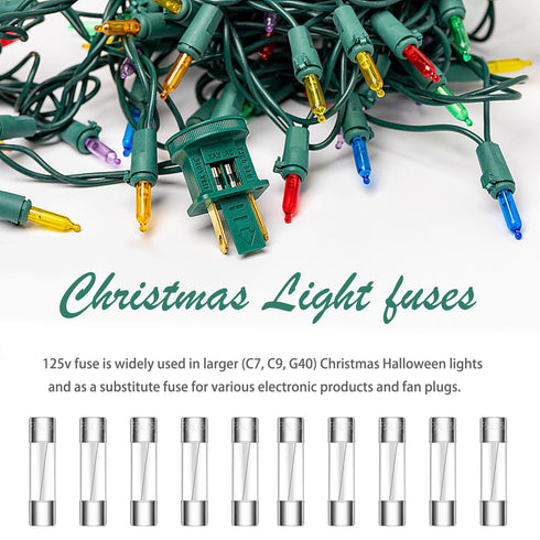 20 5A 3.6x10mm 125V Tnisesm Pcs Christmas Light fuses Fast Blow Glass Fuses, Mini Small Fuse, Christmas String Outdoor