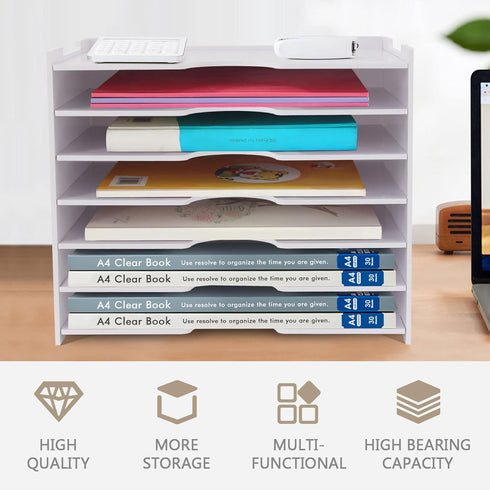SONGWAY File Organizer for Desk, 7 Tier Wide Document Holder, Letter Mail Tray Storage Rack, A4 Paper Storage