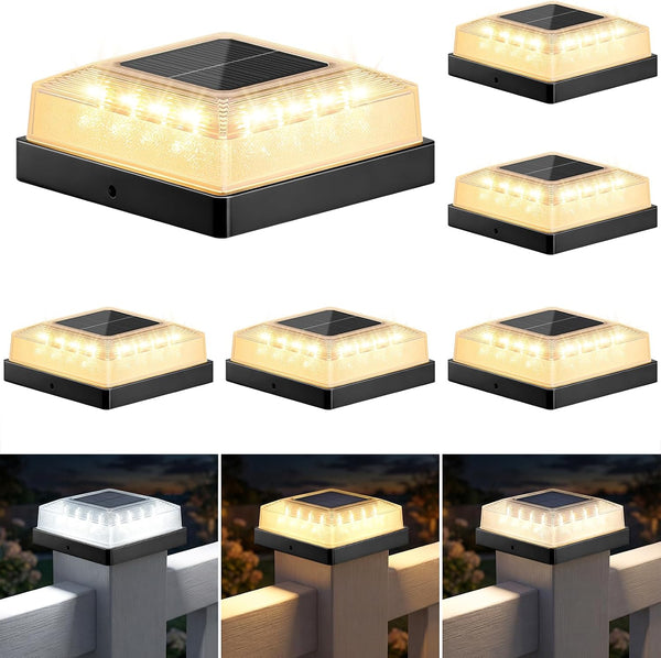 Brightever 4x4 Solar Post Cap Light 6-Pack, Fence Post Solar Lights with
