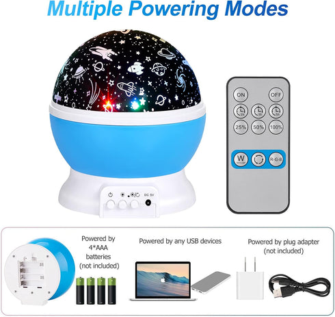 360 4 Bulbs 8 Christmas Baby Night Lights with Remote Control,Moon Projector Degree Rotation - LED Color Changing