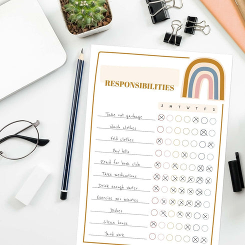 Modern Rainbow Responsibility Chart Sticky Note Pad, 50 Sheets, 8" x 11.5" Boho Chore Tracker Checklist