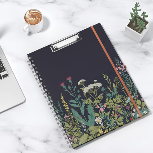 Rimilak Spiral Clipboard Folio, Refillable Lined Notepad, 14.5 x 9.8 Inch, Hardcover Clipboards with 5 Pockets, Daisy