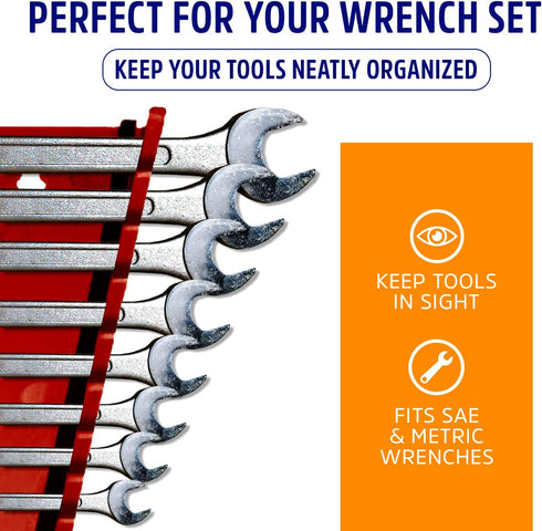 Protoco 3021 Standard Wrench Rack, 15 Piece Magnetic Tool Organizer for Tool Box or Wall