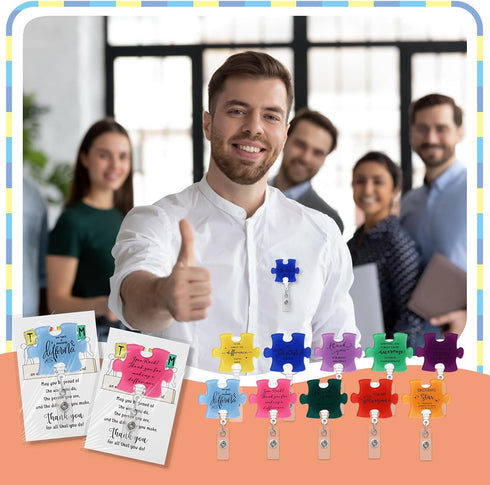 ReliThick 20 Set (10 Employee Appreciation Gifts Bulk, Puzzle Badge Reel with Thank You Cards, Retractable ID Badge