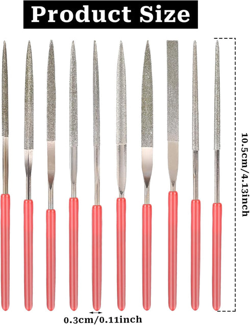 10Pcs Diamond Needle File Set, Mini Metal File Set for Jewelry Stone Carving Tools (2x100mm)