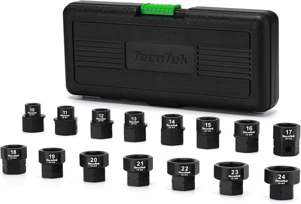 TecoTek 15-Piece 1/2-Inch Drive Metric Low Profile Impact Socket Set, Stubby Socket