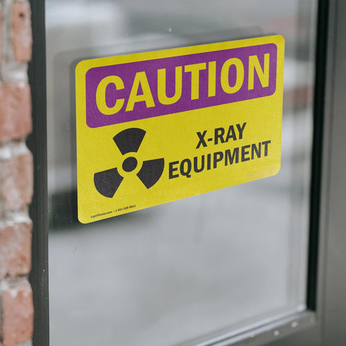 (2 Pack) OSHA Caution Radiation Sign, X-Ray Equipment Vinyl Label Decal 5 Inch X 3.5 Inch, Weather Resistant