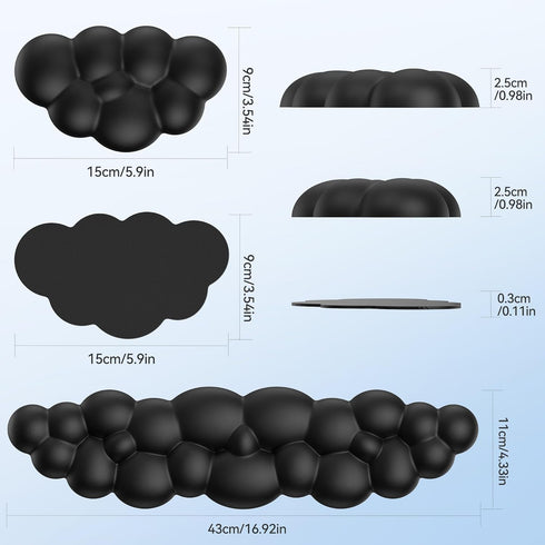 Set, TECKNET Cloud Keyboard Wrist Rest Cloud Wrist Rest with Non-Slip Base, PU Leather Wrist Pad for Keyboard