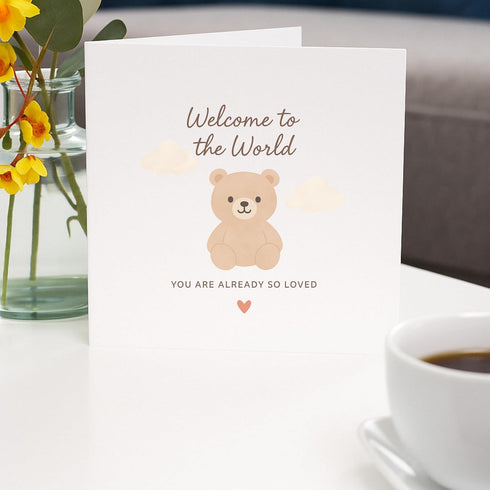 TEEMI 5.7x5.7 300gsm -Welcome to the World Baby Card New Baby Congratulations Card with Teddy Bear Design Baby Shower