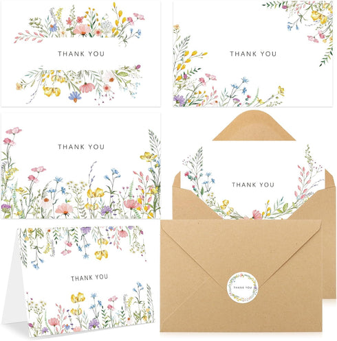 Lemicin 100 Packs Wildflower Thank You Cards with Envelopes -4x6 Inches Thank You