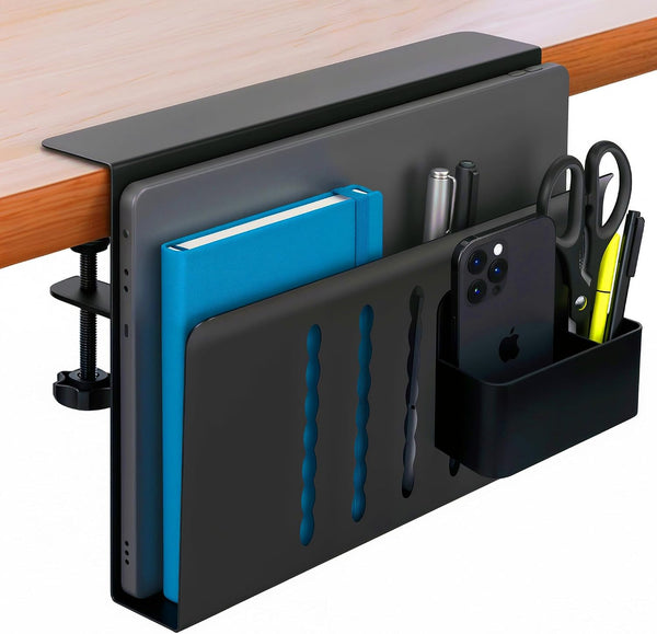 Desk Side Storage, Steel Side Desk Organizer, Clamp on Laptop Mount with