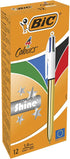 Bic 4 Colours Shine Ballpoint Pens, Medium Point (1.0 mm), Metallic Gold Barrel, Box of 12