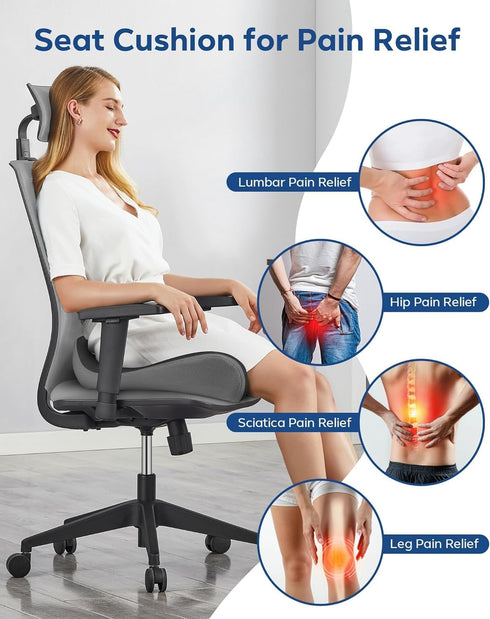 Tailbone Feagar Seat Cushion - Office Chair Cushion for Hip, Sciatica & Pain Relief - Memory Foam Pressure Relief Seat