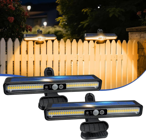 Clip On Solar Motion Lights Outdoor, 2 Pack 3 Modes Fence Lights