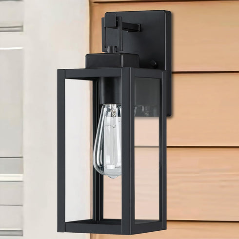 12 Lights-12 Inch Black Wall Sconce Outdoor Wall Light,Exterior Sconce Steel and Glass Outdoor Porch Light, Black