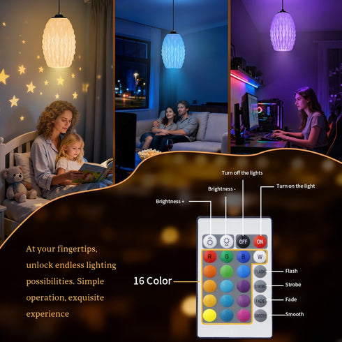 9-Inch Dimmable Chandelier001 YEHUARIS Pendant Light with Remote Control, Modern Drum Light Fixture, RGB Color Changing