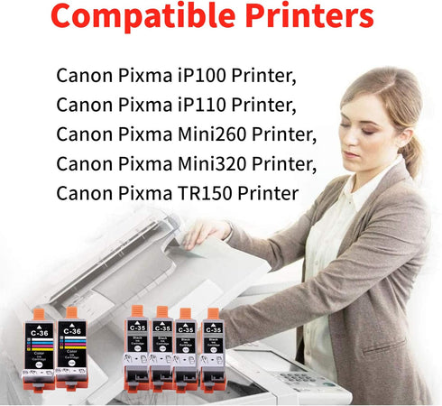 PGI-35 Black Ink Cartridge Replacement for Canon 35 36 PGI35 CLI36 for Pixma iP110 iP100 TR150 Printers (5BK)