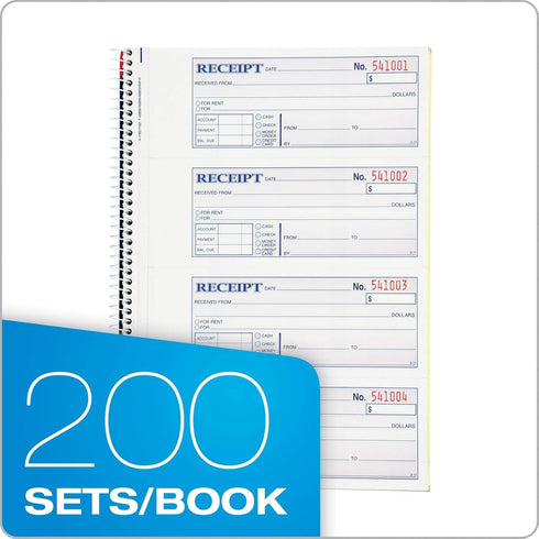 Adams 2-Part 7-5/8" 11", 200 Sets 4 (SC1182), Money and Rent Receipt Book, Carbonless, x Spiral Bound, per Book