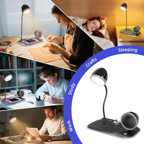 DICEYKNOD 3-in-1 15W 360 3 Dimmable, 800LM 85, LED Desk Lamp with Wireless Charger & Exclusive Bluetooth Speaker