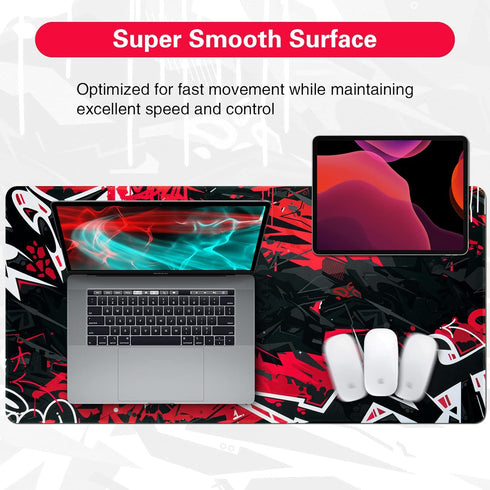Gaming Mouse Pad, Canjoy Extended Mouse Pad 31.5x15.7inch XXL Large Big Computer Keyboard Mouse Mat Desk Pad with Non-Slip Base and Stitched Edge for Home Office Gaming Work (Black Red) by Canjoy