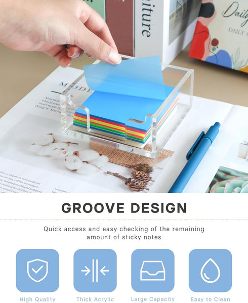 Clear Acrylic Sticky Note Holder, Notepad Storage Dispenser for 3 x 3 Inches Sticky Notes, Desk Organizer