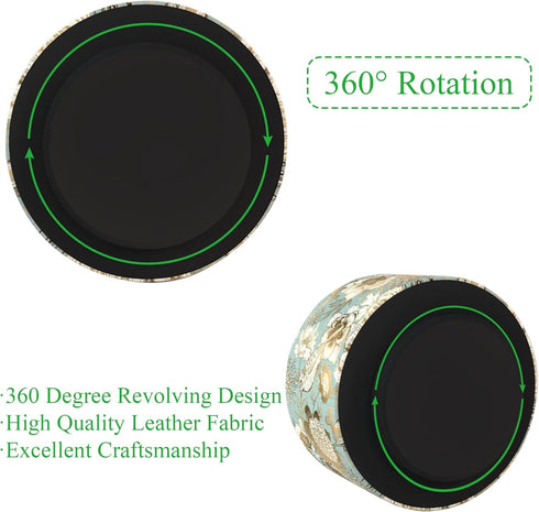 Hennaja Round Leather Art Supply Organizer, 360 Degree Rotating Multi-Functional Pencil Holder with 4 Compartments