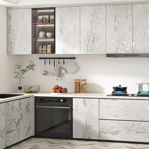 Matte Beige/Silver Marble Contact Paper, Textured Beige Granite Peel and Stick Wallpaper for Waterproof Kitchen Table