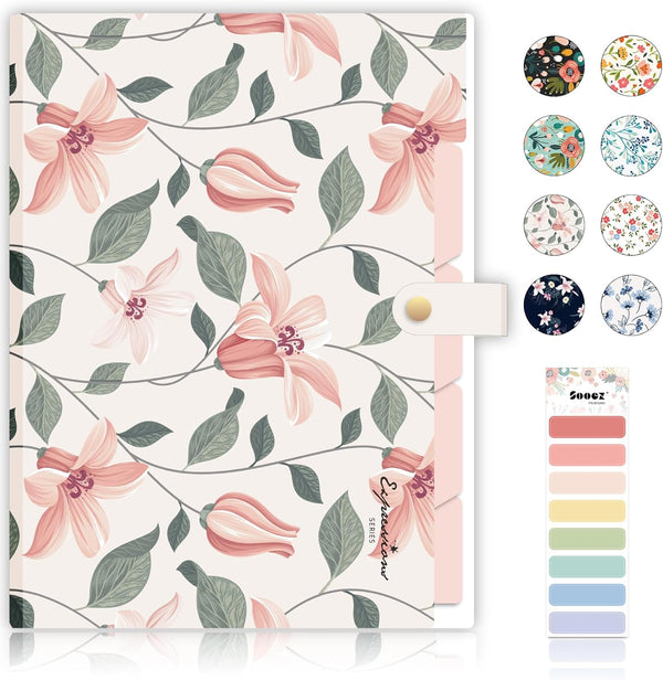 Sooez Cute Accordion File Organizer, 5 Pocket Floral Travel Expanding Folder for Important Documents