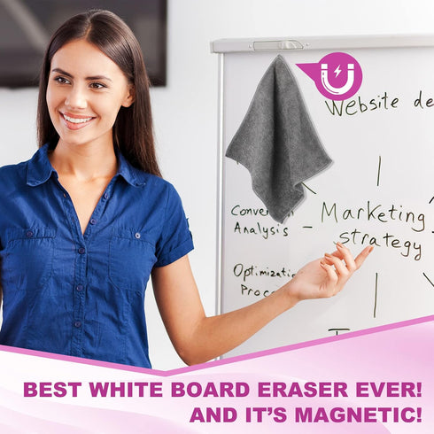 Tudomro 30 Pcs Magnetic Cleaning Cloth Dry Erasers for White Boards, Reusable Microfiber Cloth Eraser (Black, Gray)