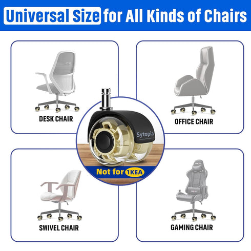 Heavy Duty Office Chair Wheels for Hardwood Floors and Carpet- Replaces Mat, Upgrade Rubber Replacement Casters, Universal Accessories Quiet Smooth Computer Chair Rollers- Set of 5 Yellow