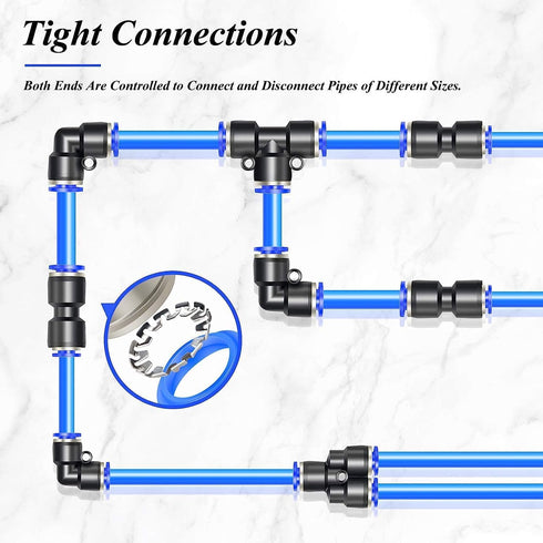 TAILONZ PNEUMATIC Blue Straight Reducing 1/2" Tube OD x 3/8" Tube OD Push to Connect Tube Fittings, Pack of 10