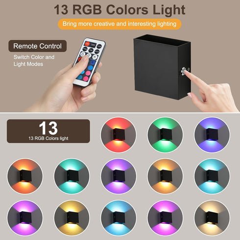 Dimmable LG9945887 Lightess RGB Battery Operated Wall Sconce with Remote, LED Wall Light Rechargeable, Up Down Wall