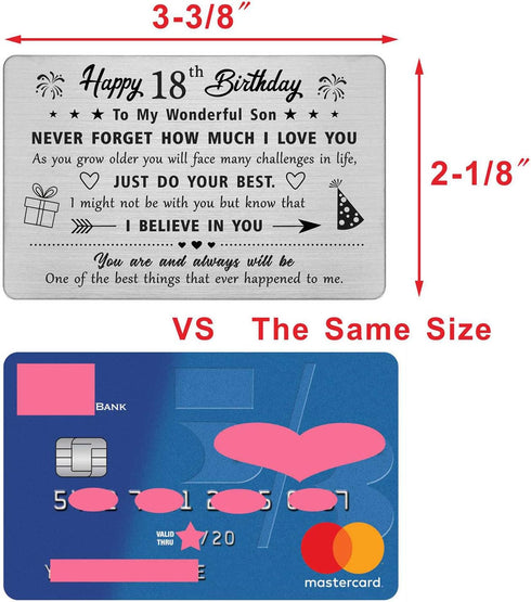 FALOGIJE 18th Birthday Card Gifts for Son, Engraved Metal Wallet Card for 18 Year Old Son Birthday Gifts
