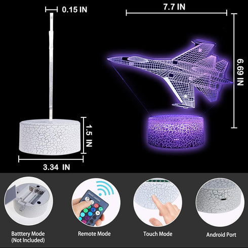 Deal Best F-22 3D Raptor Model Fighter Jet Plane Illusion Lamp Airplane Bedroom Decor Night Light Remote Gifts