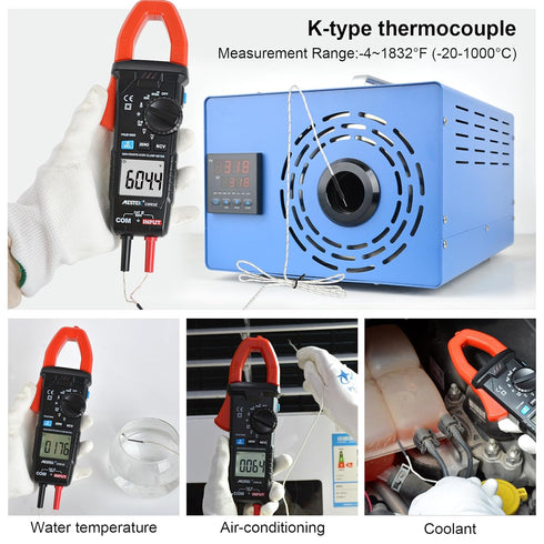 MESTEK Digital Clamp Meter Multimeter 6000 Counts Voltage Tester, Measures 600A AC/DC Current, Voltage, Temperature