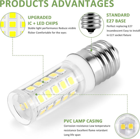 E17 Appliance LED Light Bulb, Kei D28A 6000K 3W Daylight White, Compatible for Frigidaire Kenmore, 3-Pack