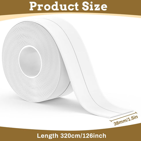 Caulk Tape Waterproof Self Adhesive, 3 Rolls Toilet Caulk Sealant Tape,Bathtub Caulk Sealing Strip Tape for Kitchen,Bathroom Caulking Tape, Floor Wall Edge Protector(1.5" x 10.5Ft)