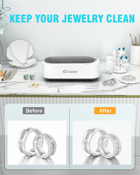 Ultrasonic Jewelry Cleaner, 11.8oz (350ML), Portable with 2 Modes, 48kHz for Glasses, Rings, Watches, and More