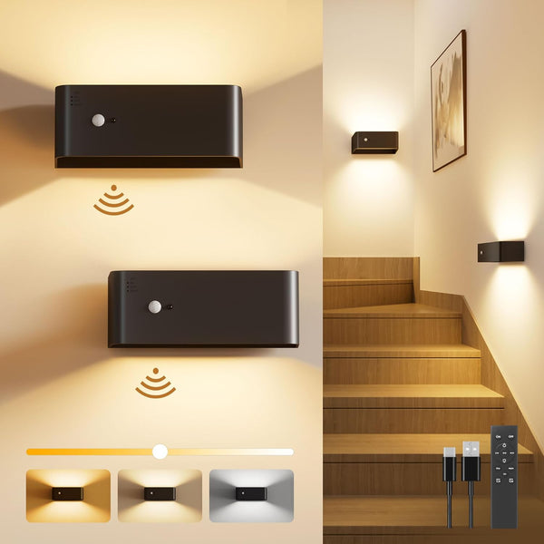 Motion Sensor Wall Sconce Indoor with Remote Control Wall Light LED Wall