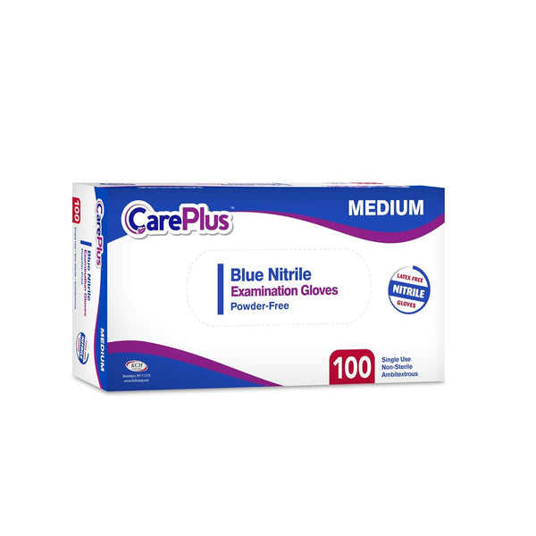 Care Plus Nitrile Examination Medical Gloves - Blue, Medium 100 Count
