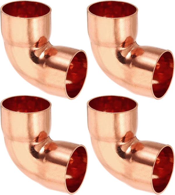 PATIKIL 1 1/8" ID 1mm Thick Elbow Copper Fitting, 4pcs 99.9% Pure Copper Pipe Connector