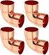PATIKIL 1 1/8" ID 1mm Thick Elbow Copper Fitting, 4pcs 99.9% Pure Copper Pipe Connector